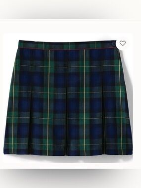 NWT Lands End Uniform Women’s Plaid Box Pleat Skirt Top of Knee Hunter Navy